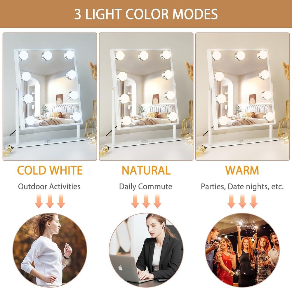 Vanity Mirror with Light Lighted Makeup Mirror Vanity Smart Touch Control 3Co...