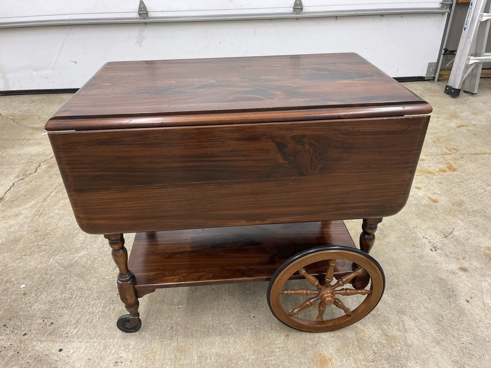 Ethan Allen Maple Tea Bar Cart Kitchen Drop Leaf Side Table with wheels & Handle