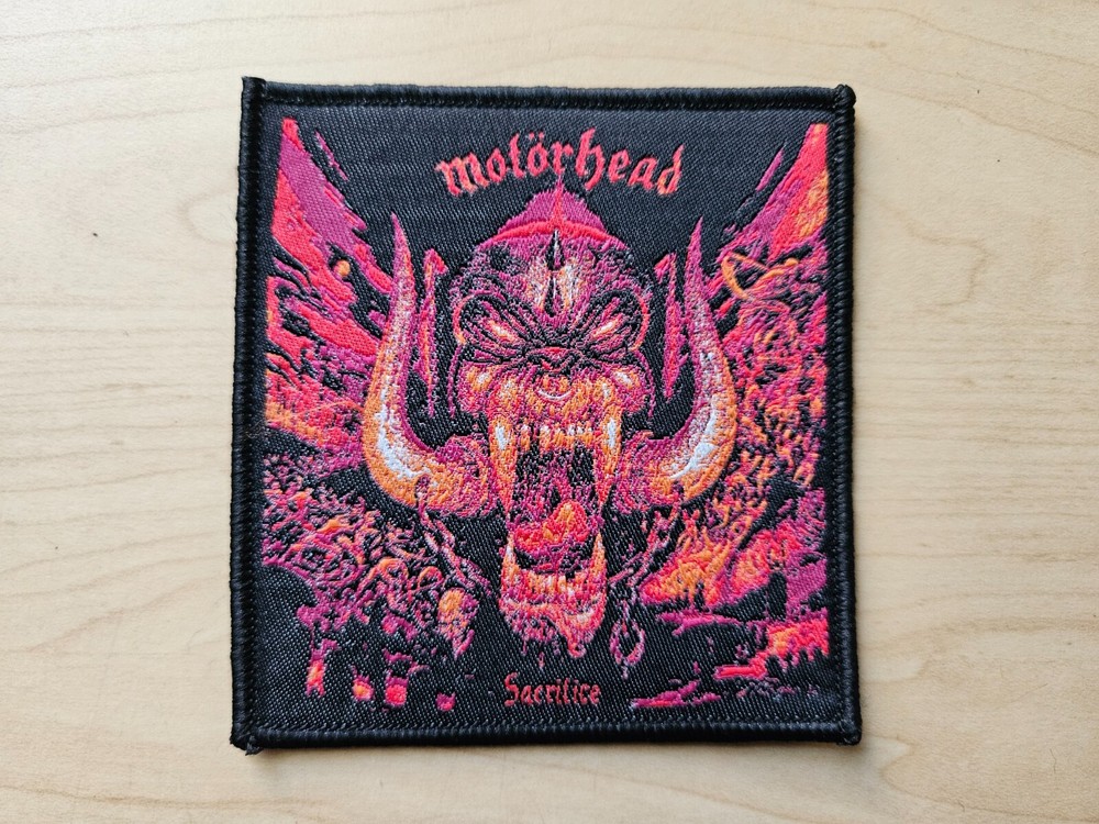 MOTORHEAD, SACRIFICE, SEW ON WOVEN PATCH BLACK BORDER
