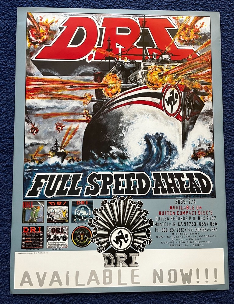 D.R.I. - FULL SPEED AHEAD - Promo Poster - Original 1995-NOS PROMOTIONAL 18 x 24
