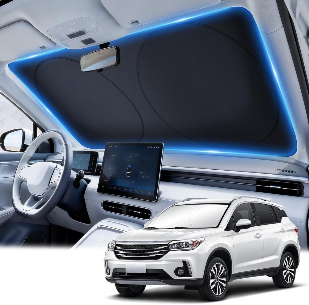 Universal Fit Car Sun Shield - Foldable 63 x 35in Reflective Polyester Design
