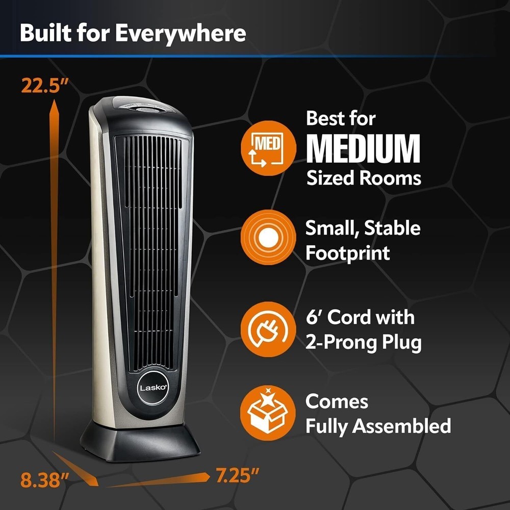US Oscillating Ceramic Tower Space Heater Adjustable Thermostat Remote Control