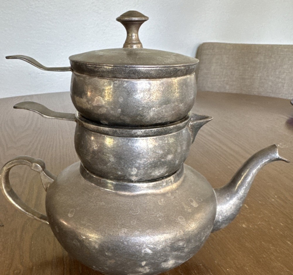 Vintage Crescent Silverplate Stacking Coffee / Tea set w/ Creamer Sugar