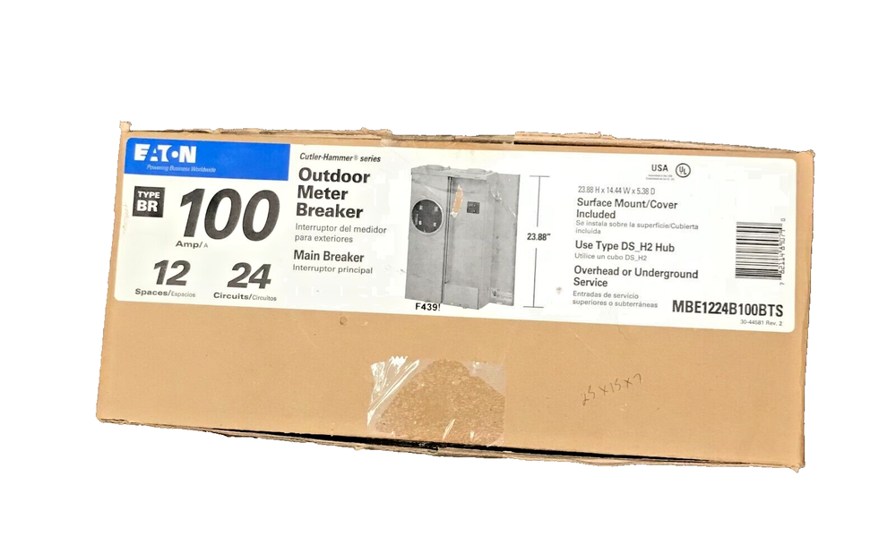 Eaton Meter Socket Main 100A 120/240 Electrical Panel MBE1224B100BTS