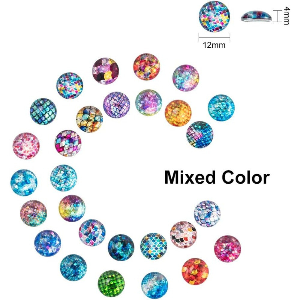 70pcs Flatback Glass Cabochons for Projects Dome/Half Round with Fish Scale