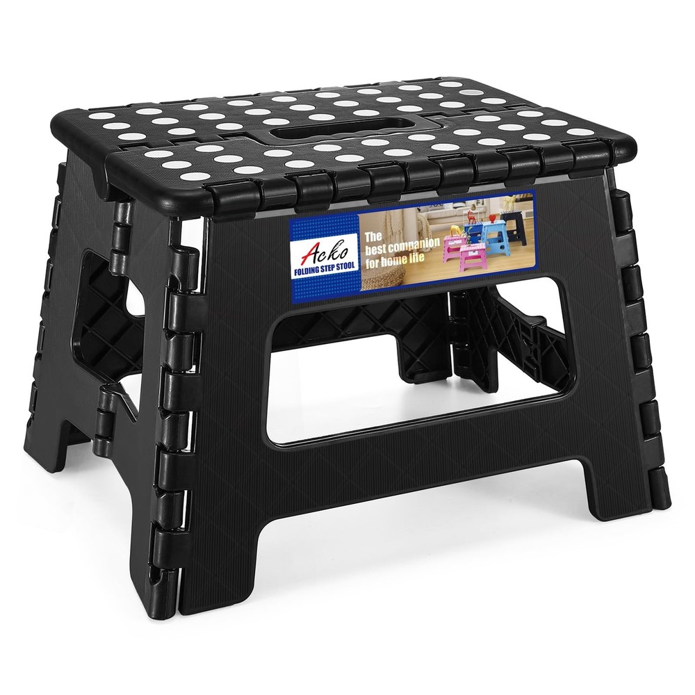 Folding Step Stool 9 Inch 300 lb Capacity, Plastic Foldable Step Stools for K...