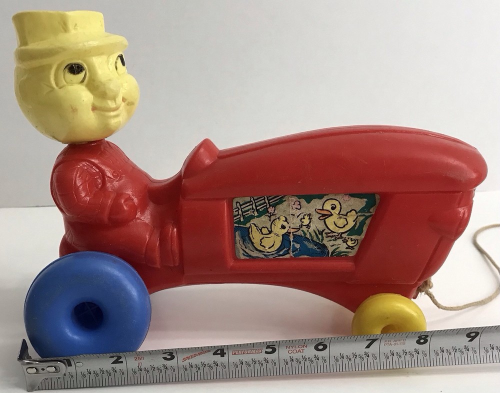 Empire Tractor & Farmer Bobble Head Pull Toy Blow Mold Original Pull String READ