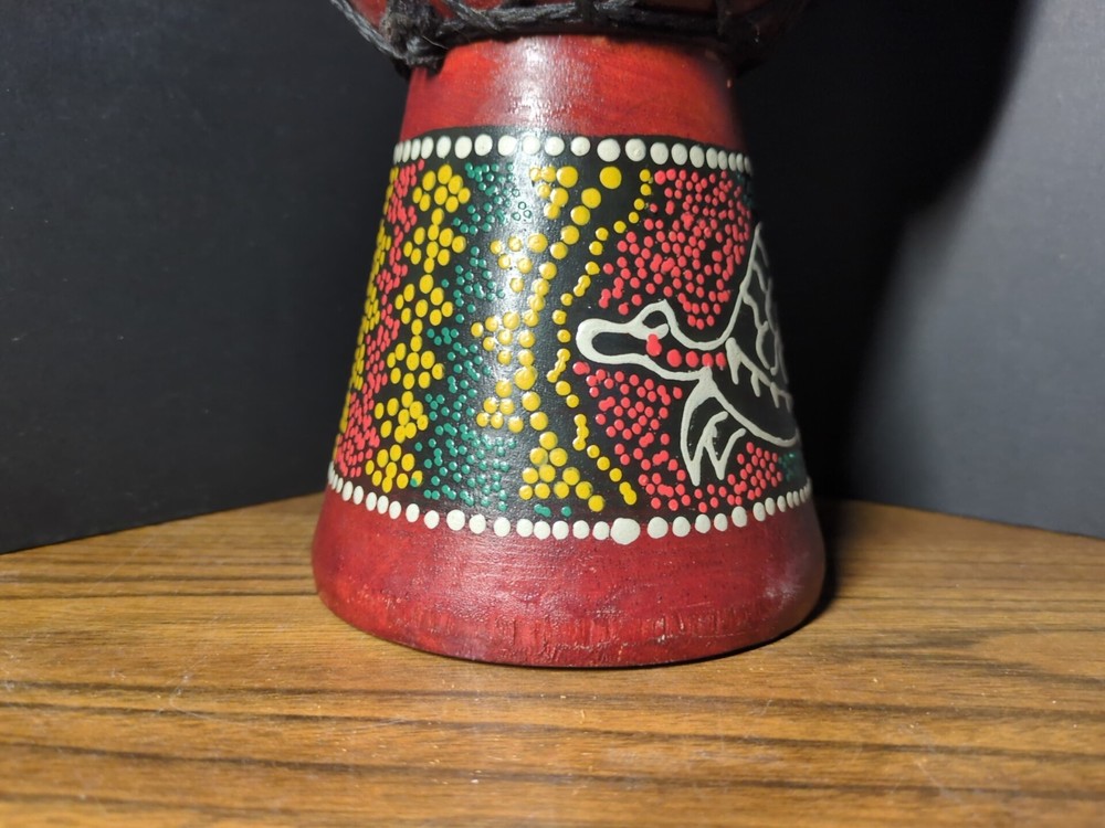 10" Djembe Drum Hand Painted Multicolored Dot Aborigine With Turtle Pattern