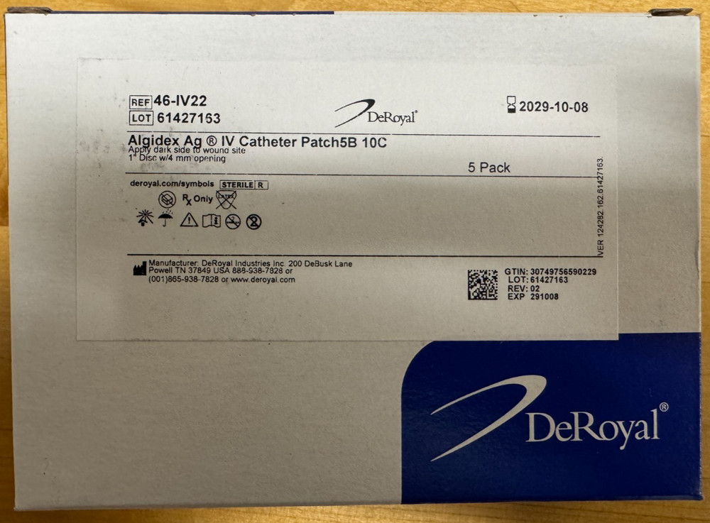 DeRoyal - Algidex Ag IV Catheter Patch 5B Dressing 1" Disk 46-IV32 - 5 Pieces
