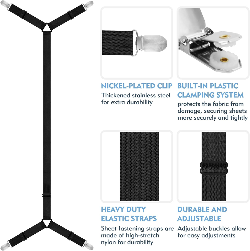 3 PCS Bed Sheet Straps Adjustable Sheet Straps Fitted Sheet Straps Extended Elas