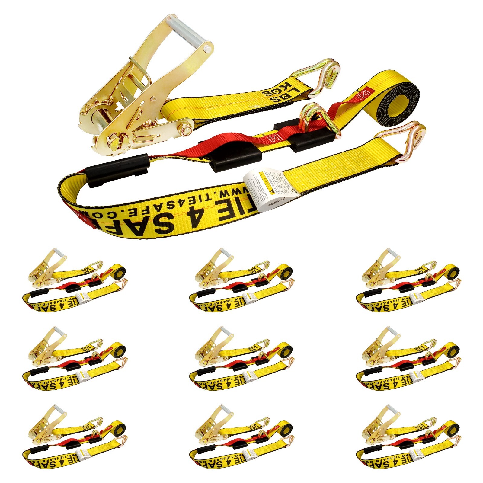 10 Pack 2" x 10' Over Tire Car Hauler Truck Trailer Auto Ratchet Tie Down Strap