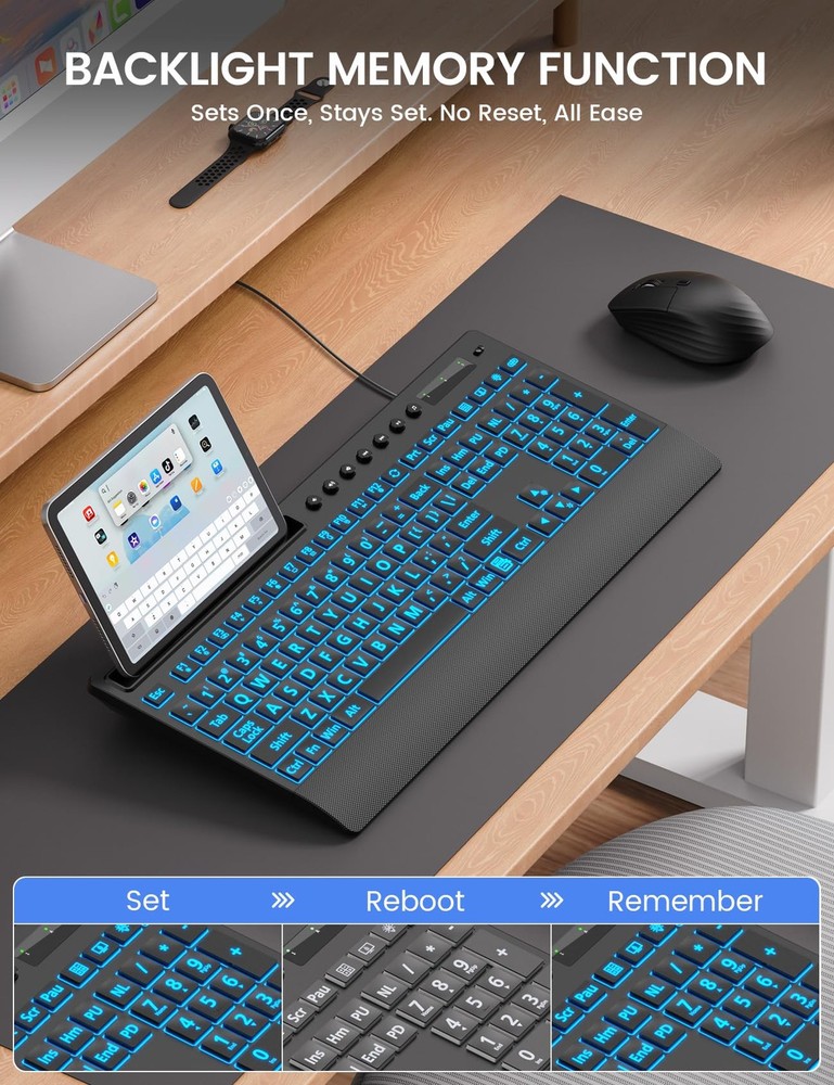 SABLUTE Large Print Backlit Keyboard, USB Wired Computer Keyboard, with Illum