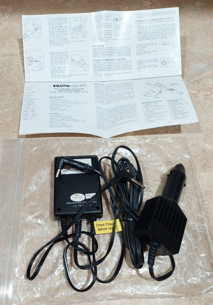 Sound Feeder SF100 Mobile FM Audio Connection Transmitter Power Adapter