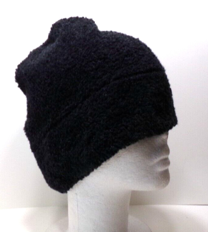 SOLID BLACK      BERBER  FLEECE  BEANIE / SKULL CAP   STRETCHY  h88cr
