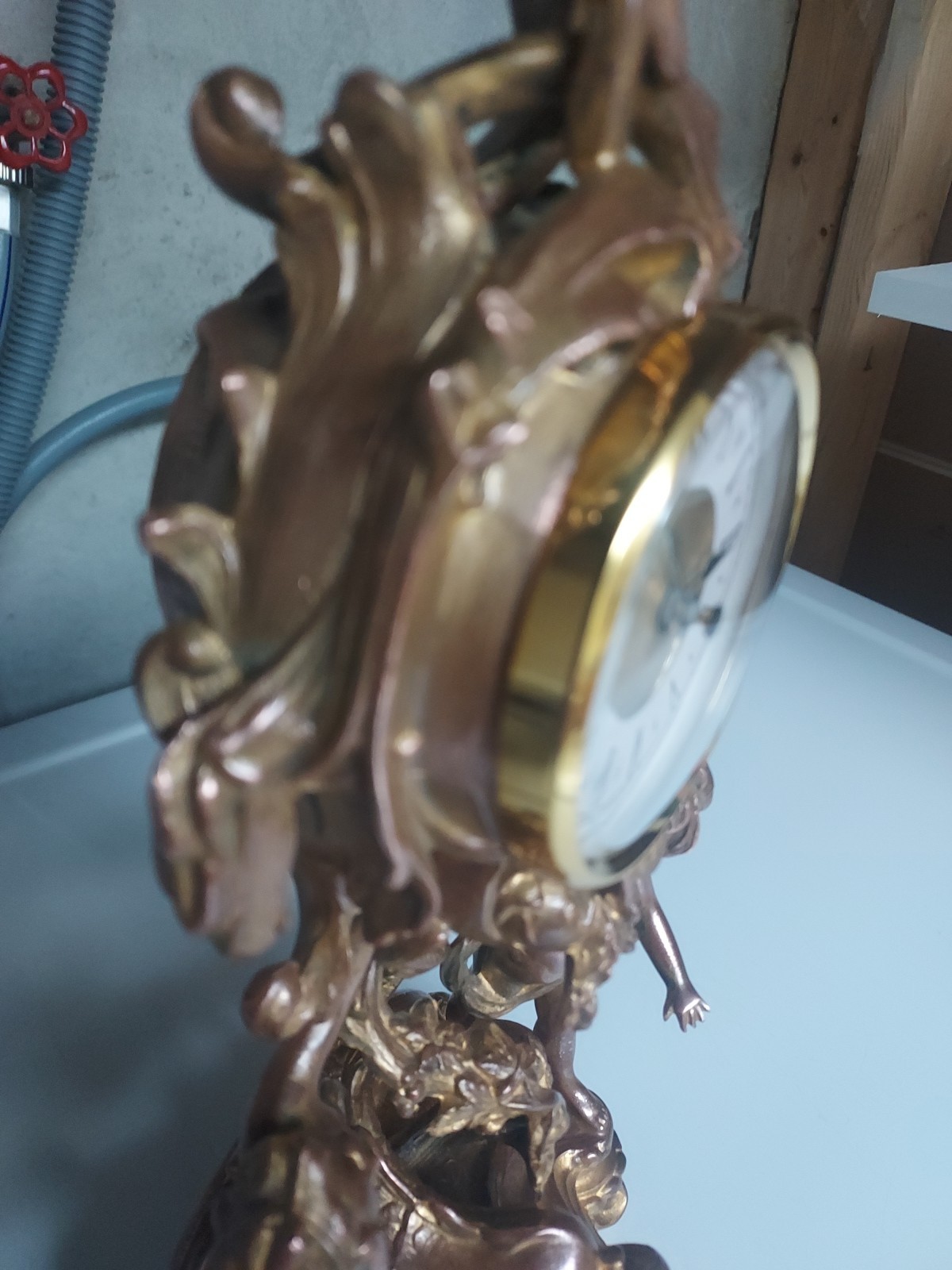 Antique Art Nouveau 15" Gilt Clock With New Battery Powered Quartz Insert NICE!