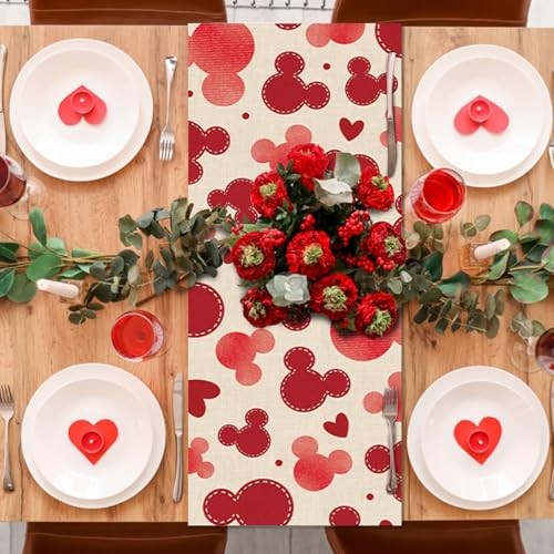 Valentines Table Runner, Hello Love Red Hearts Kitchen Dining Table