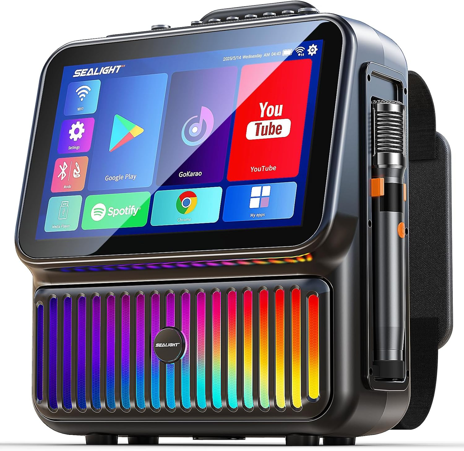 Smart Karaoke Machine w 13.3" Tablet, Bluetooth, 2 Wireless Mics, Party Lights