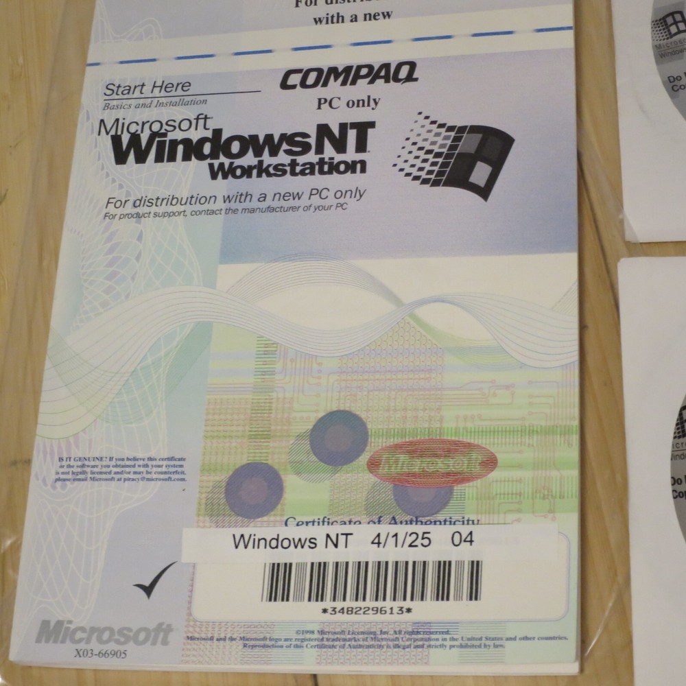 Microsoft Windows NT Workstation 4.0 SP5 CD-ROM, 3.5 Floppies, Manual & COA 04