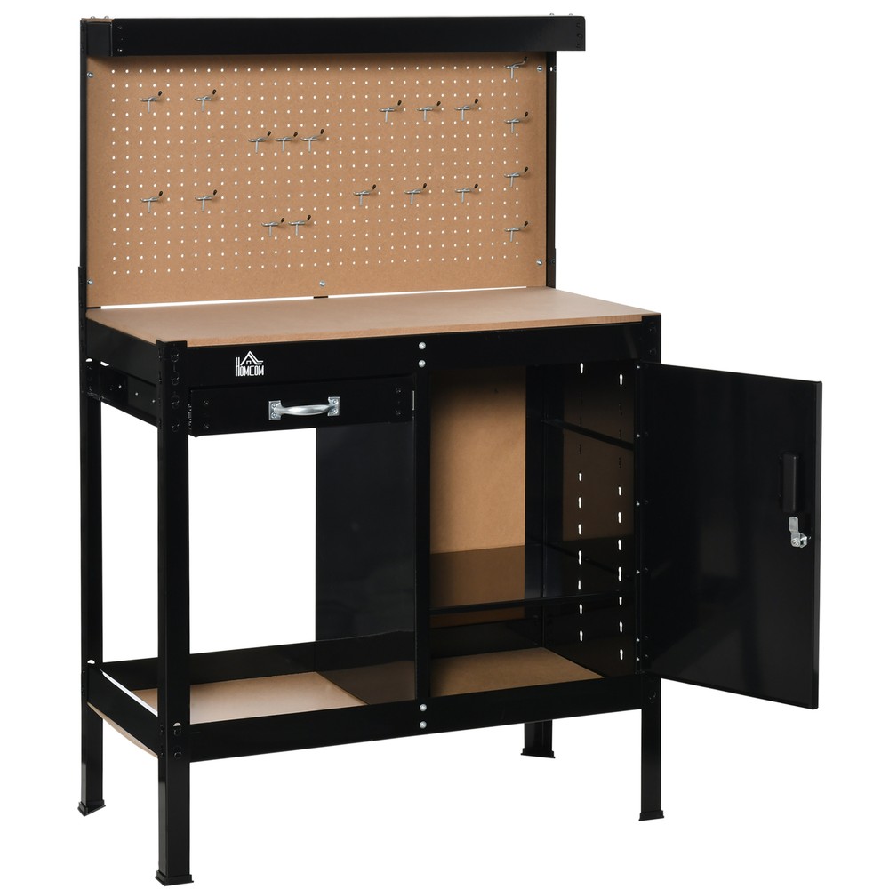 Garage Tool Storage Desk Work Bench Workshop Table with Drawer & Peg Board