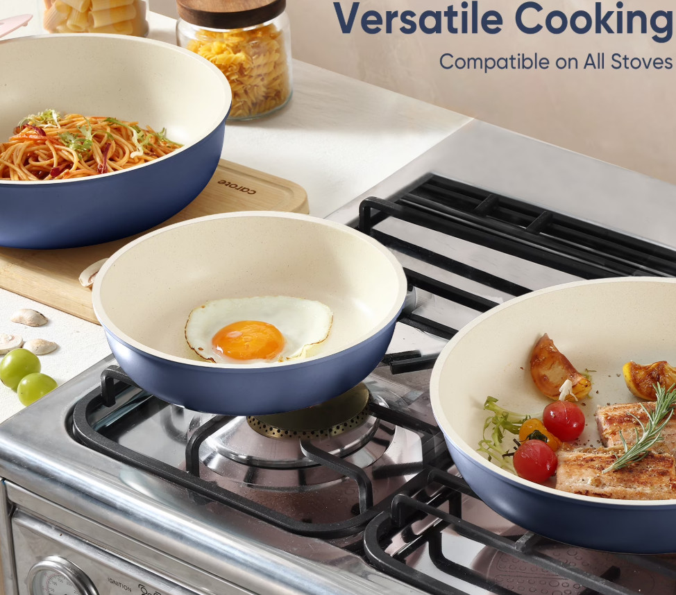 4pc Nonstick Cookware Set w/ Detachable Handles, Stackable Oven Safe Navy Blue
