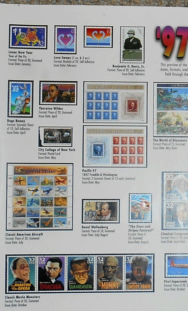 1997 stamp flyer USPS 11 X 16 full year stamp commemorative issues