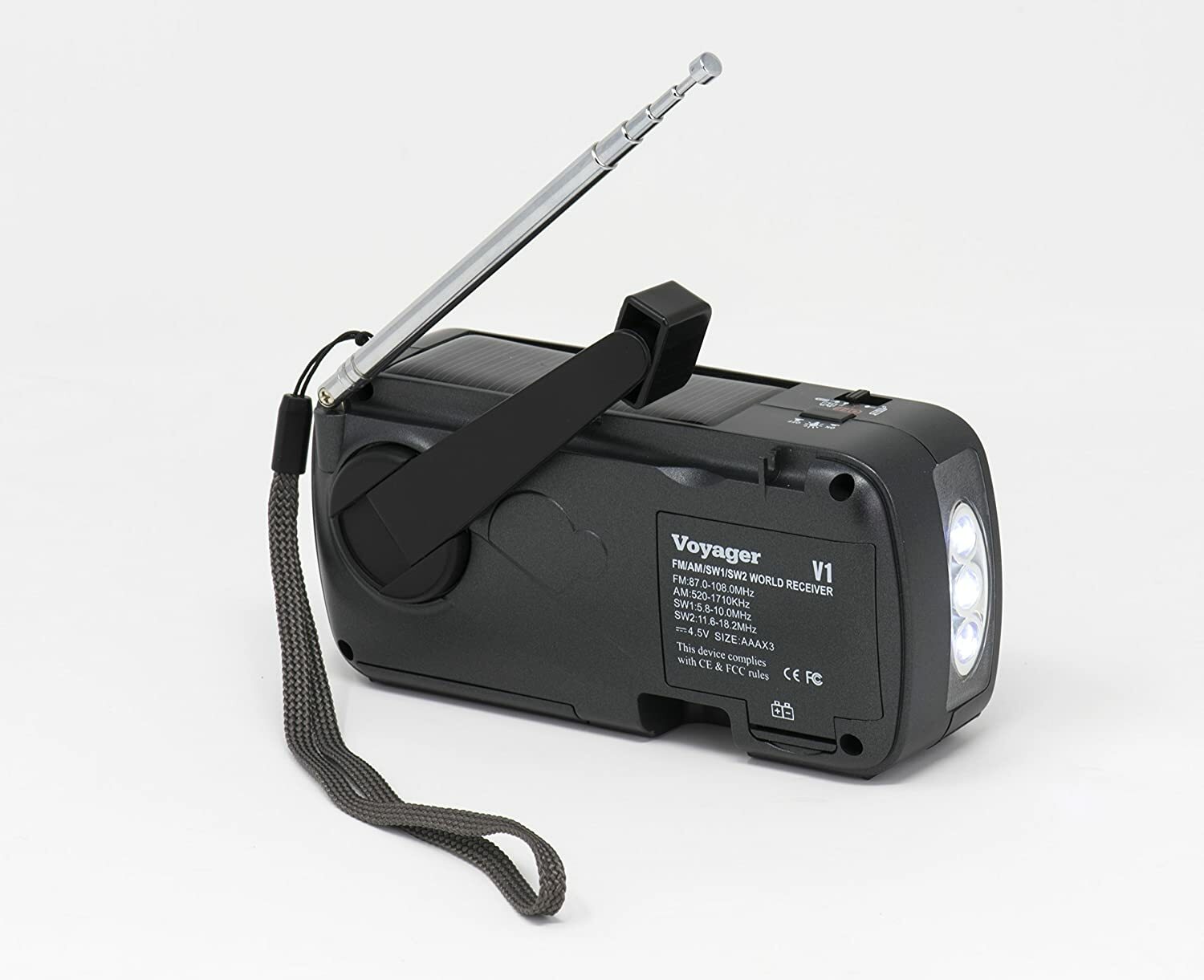 Kaito V1 Voyager Solar Dynamo AM/FM/SW Emergency Radio with LED Flashlight Black