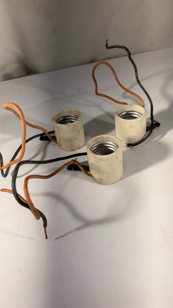 3 vintage porcelain sockets with mounting brackets S