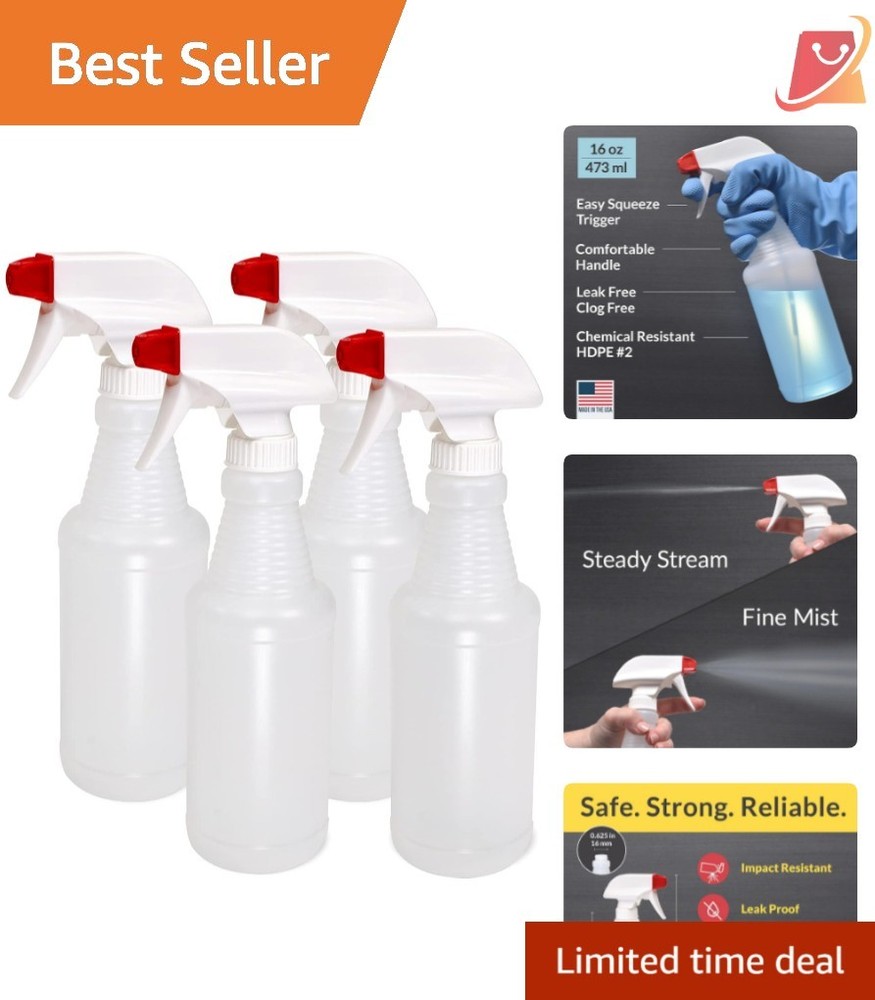 Plastic Spray Bottles 16 oz Leak Proof Refillable Multi-Purpose 4 Pack