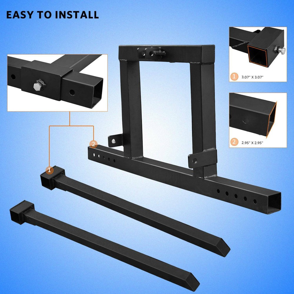 3 Point Hitch Pallet Fork 1500lbs Adjustable Attachments for Category 1 Tractor