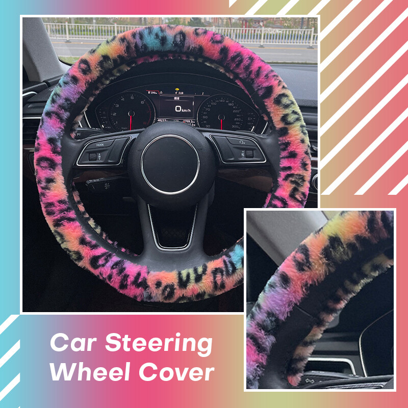 Leopard Soft Plush Car Steering Wheel Cover Protective Case Auto Interior Decor
