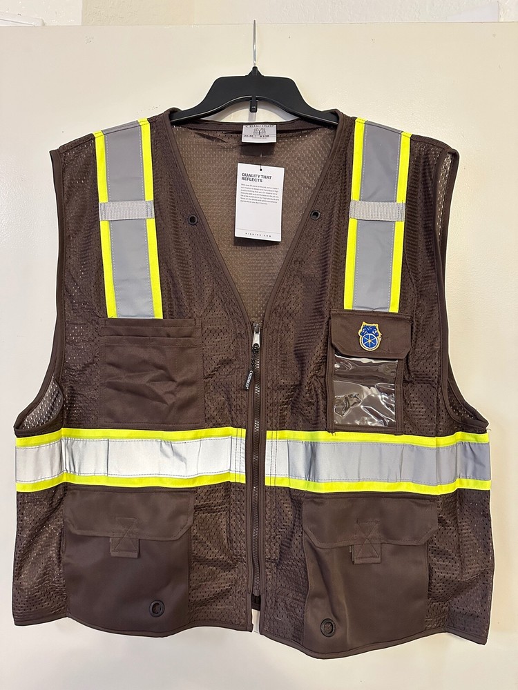 Brown safety vest reflective with pockets