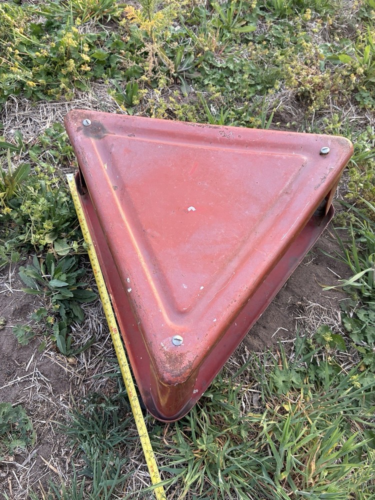 Vintage Red Triangular Mechanic Industrial Rolling Metal Stool on Wheels