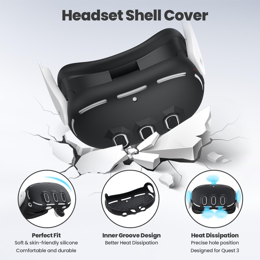Silicone Cover Compatible with Meta/Oculus Quest 3 Accessories, VR Black