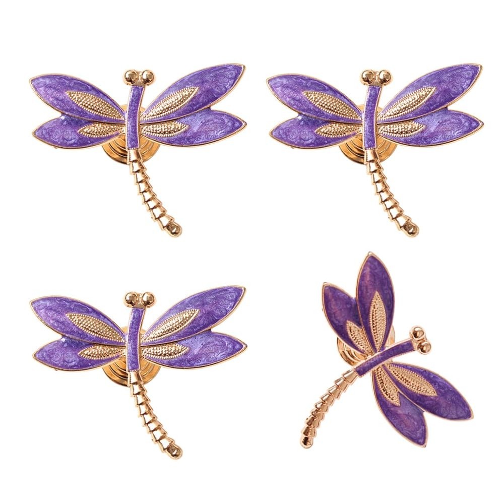 Lovely Dragonfly Cabinet Knobs Purple 4Pcs Animal Pull Single Hole Handle for...
