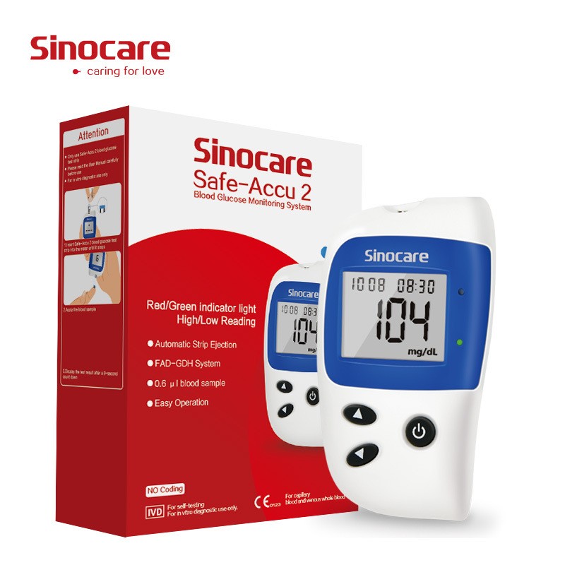 Sinocare Safe-Accu 2 No Coding Glucose Meter Kit 50 Test Strips Lancets​