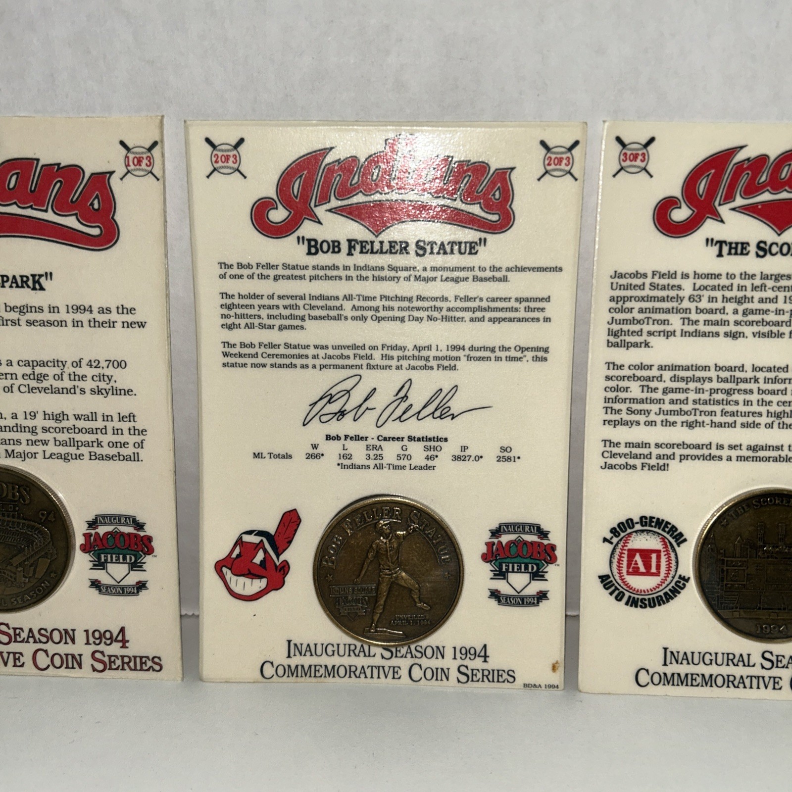 Cleveland Indians Inaugural Season 1994 Commemorative Coin Series Lot Of 3
