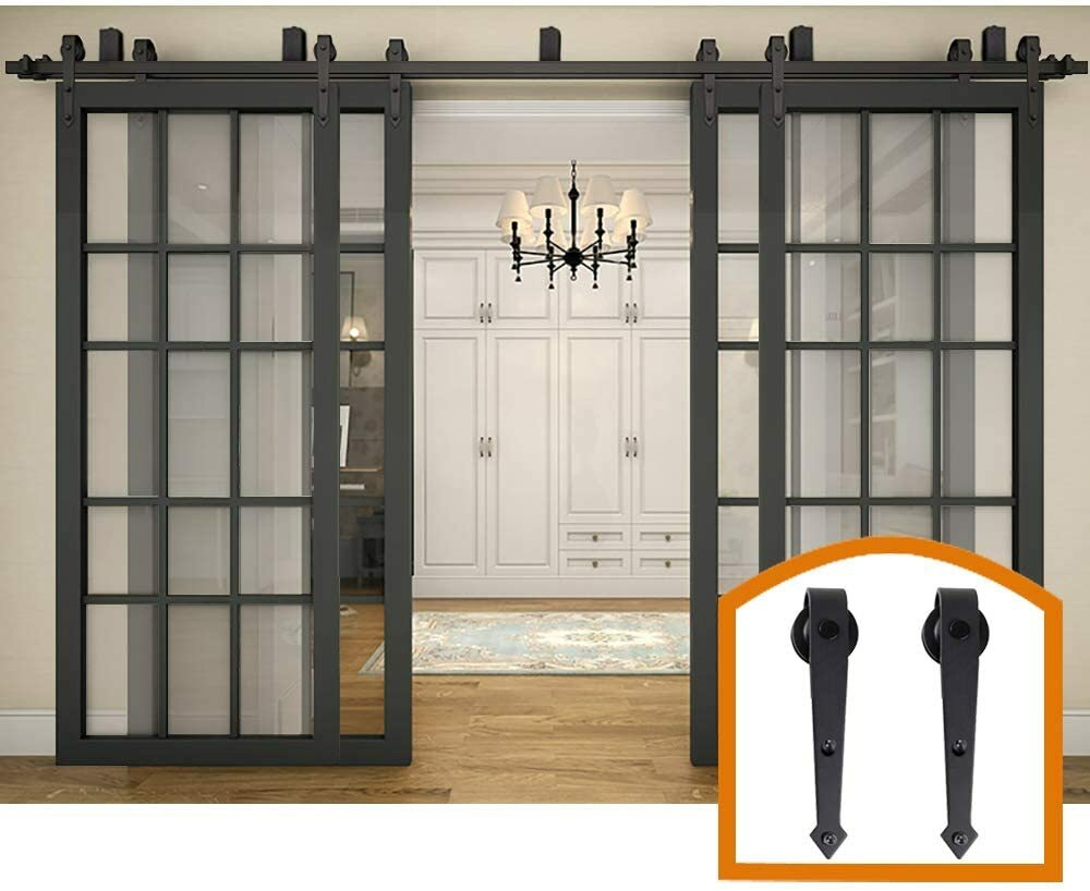 8FT-20FT Bypass Sliding Barn Door Hardware Kit For 4 Doors Closet Track Roller