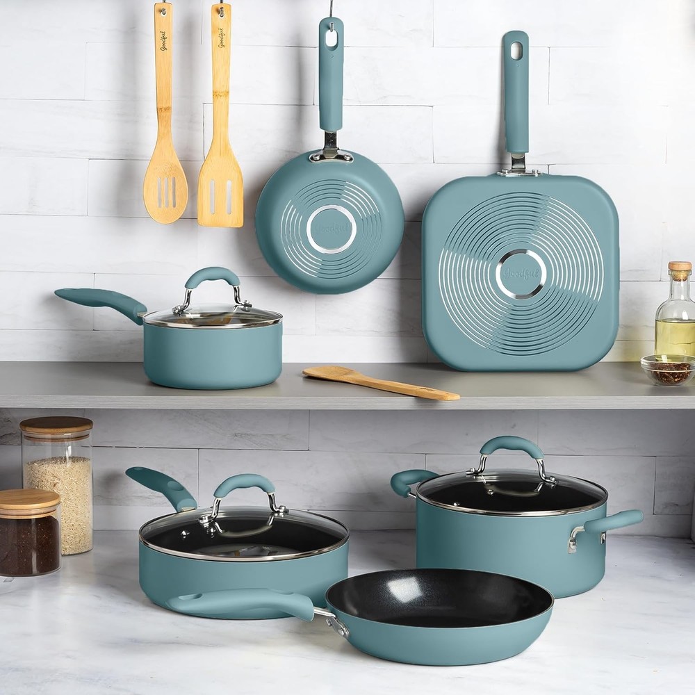 Ceramic Nonstick Pots and Pans Set, Ceramic Coating Made without PFOA, PTFE ...