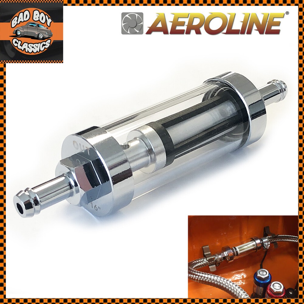 Morris Minor Chrome Glass Inline Fuel Filter 6mm