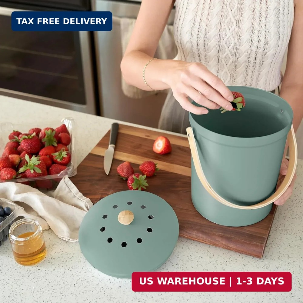 Kitchen Compost Bin 1.1 Gallon Odorless Countertop Composter Lid Rust