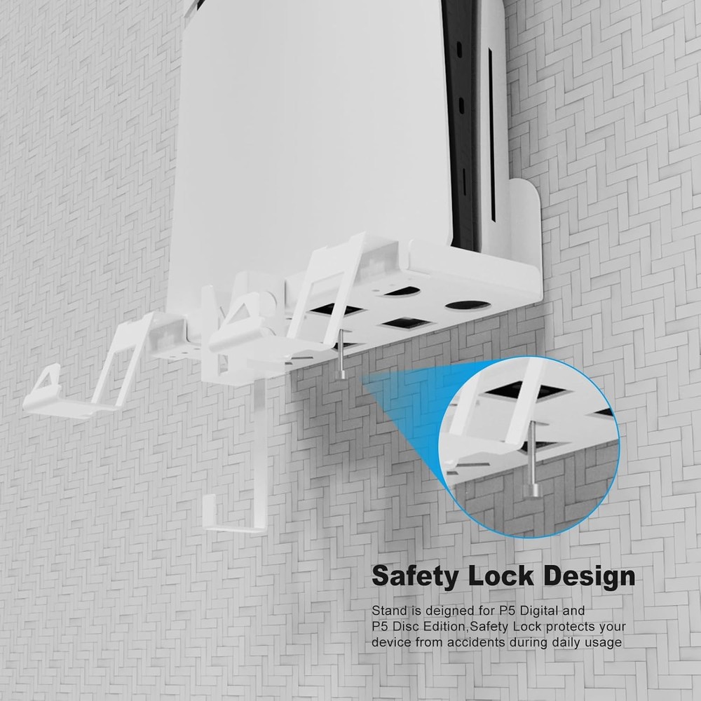 Wall Mount Kit Compatible with Mini PS5 Slim, Stand Shelf with Controller Holder