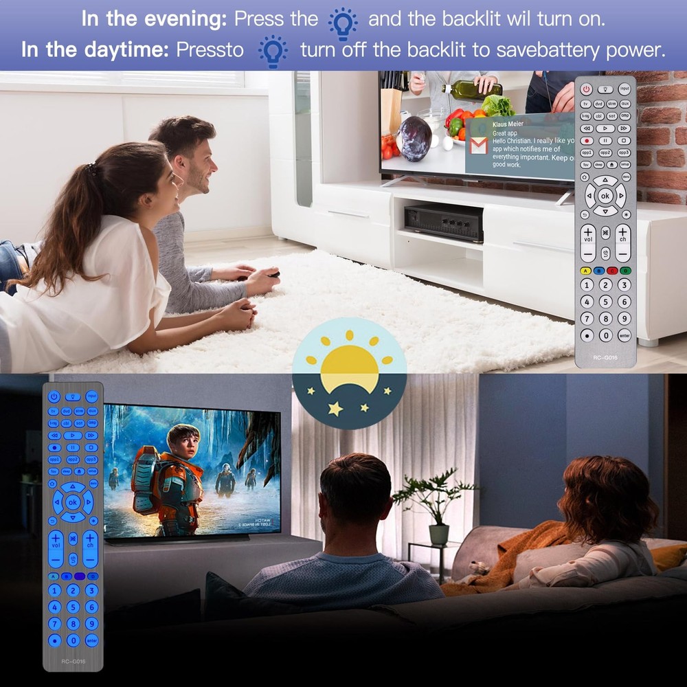 Backlit Universal Remote Control for TVs/Streaming US-G016, gray