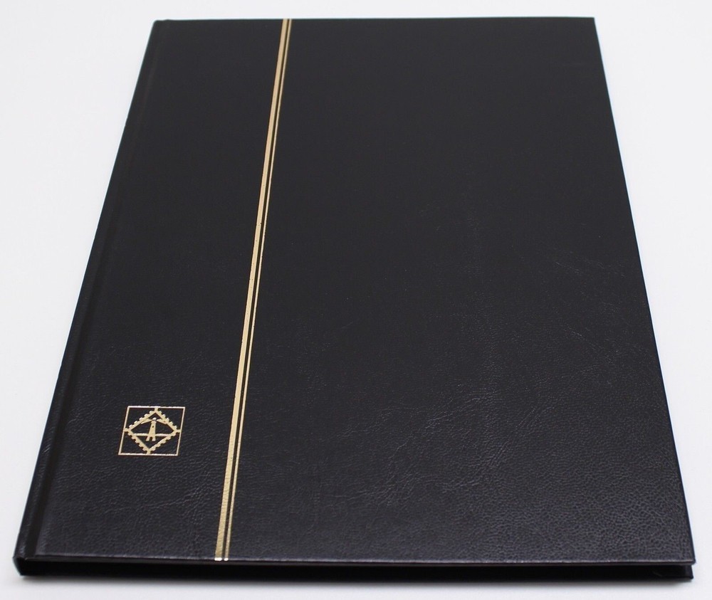 16 Page Black hardcover Stamp Stock Book, Black Pages, Double Glassine, 9 Strips