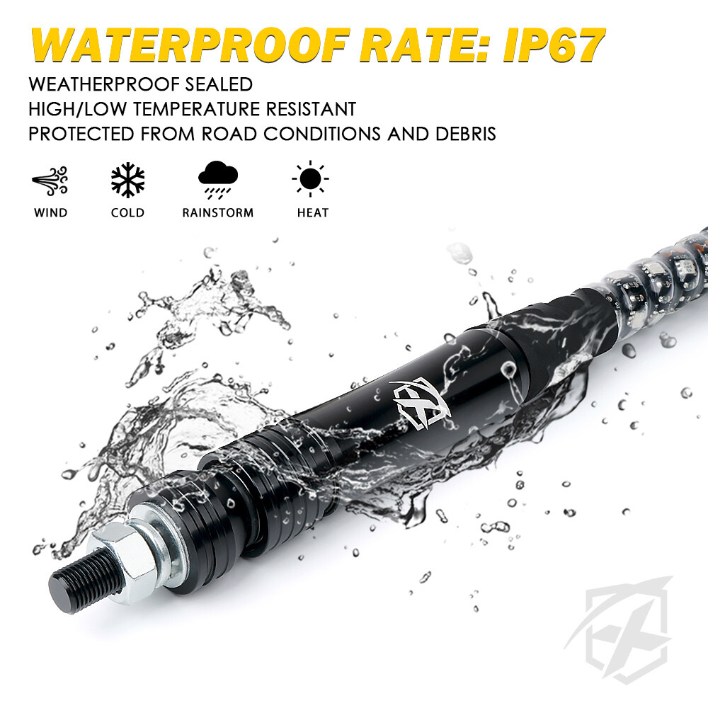 5FT RED Spiral LED Whip Lights G3 Series with USA Flag For Jeep ATV UTV RZR SXS