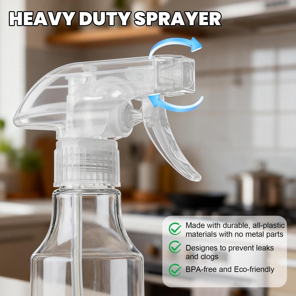 BOMEX 12oz 350ml Plastic Spray Bottles 2 Pack Clear Mist/Stream