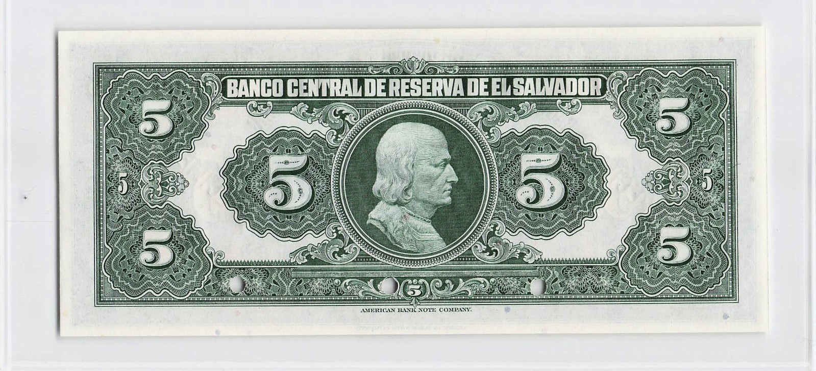 El Salvador 1949, 5 Colones P-84v3, Specimen Banknote.