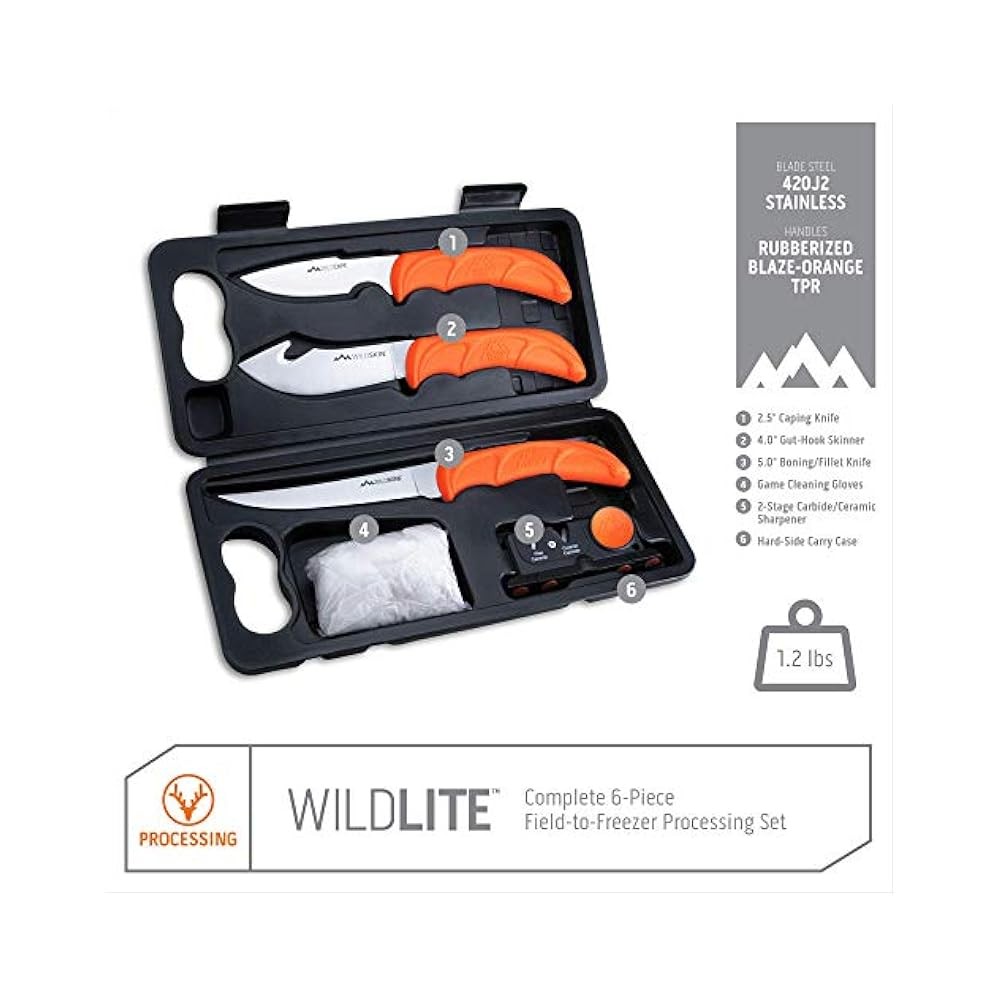 6-Piece Hunting Knife Set with Gut Hook, Caping Knife, Case, Deer Processing