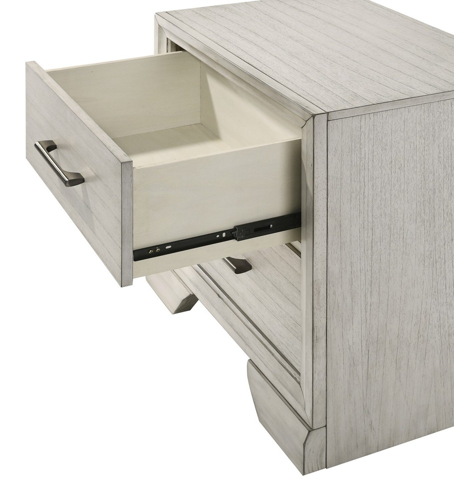5Pc King Size Platform Storage Platform Bed Set White Cream Finish Solid Wood