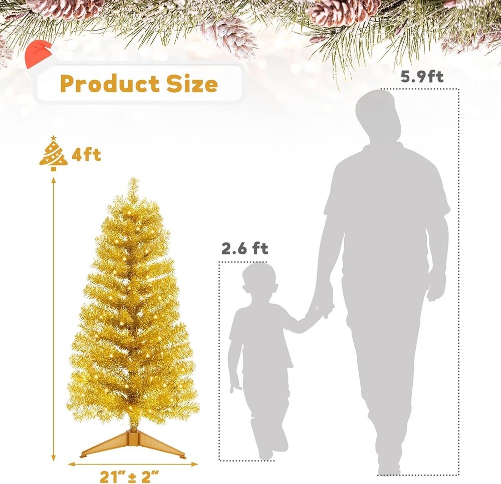 Decoway Pre-Lit Artificial Christmas Tree,Warm White Lights, Includes Stand, 4FT