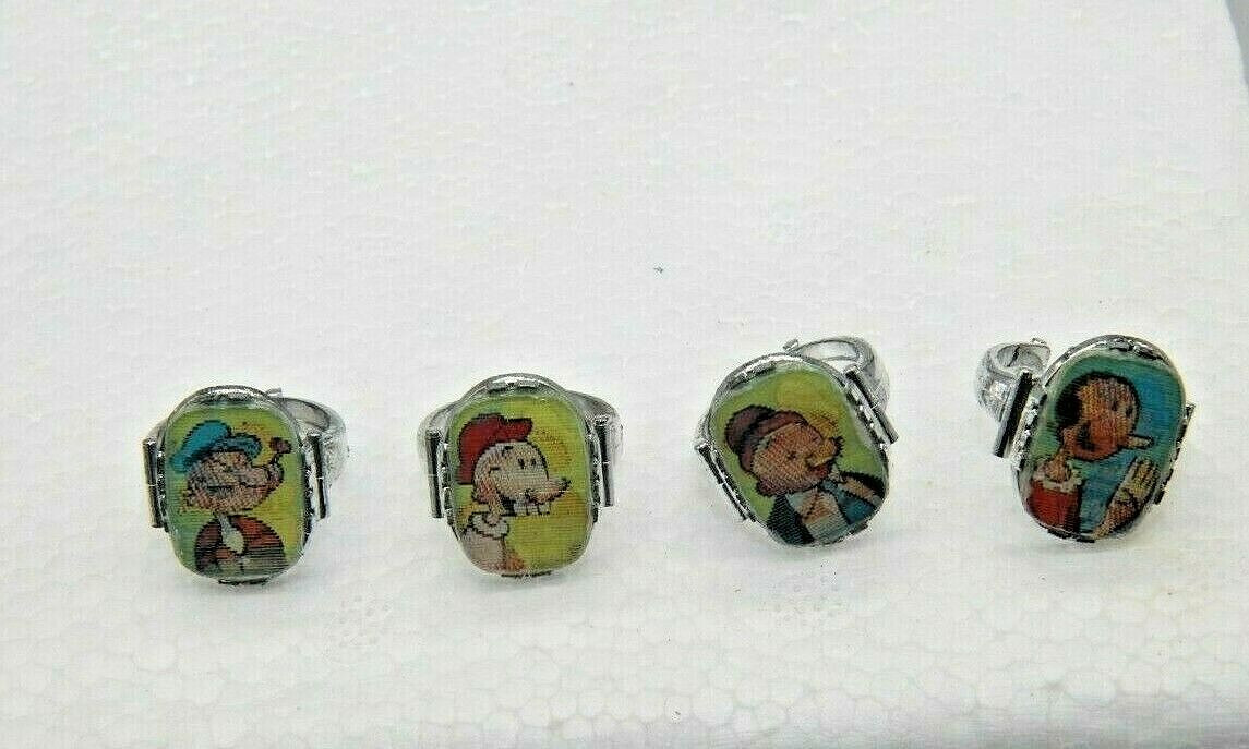 4 Vintage 1960’s Flicker Style Rings Popeye Sweet Pea Wimpy Olive Oyl Oscar